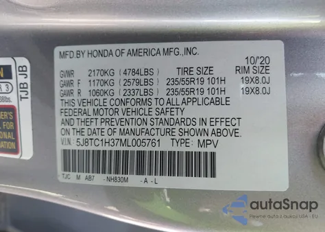 2021 Acura Rdx Standard из США, поврежденный, VIN 5J8TC1H37ML005761